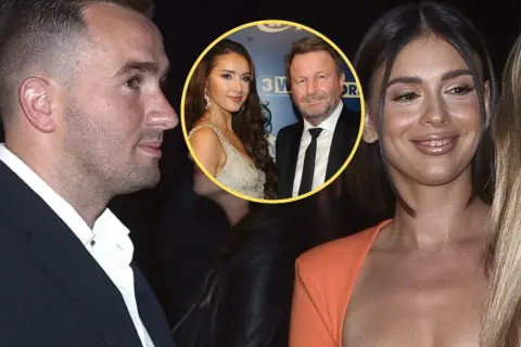 Oskar Wojciechowski z kim ma pierwsze dziecko? Na zdjęciu widać jego profil, a w okręgu ujęcie z młodą kobietą i starszym mężczyzną.