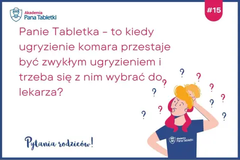 Kiedy ugryzienie komara u dziecka nie jest zwykłe i budzi niepokój? Ilustracja z pytaniami rodziców.