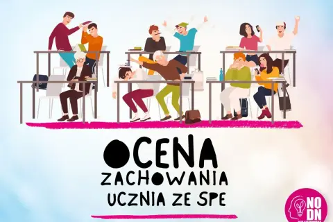 Uczniowie w klasie, jedni się biją, inni śpią, jedzą lub bawią się telefonami. Widać, że oceny z zachowania mogą być różne.