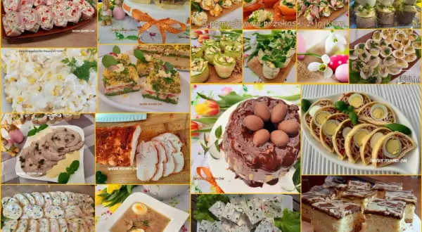 Wielkanocne potrawy: roladki, ciasta, sałatki, pieczone mięsa i czekoladowy deser. Inspiracje na świąteczne menu.